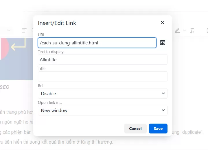 Bước 3: D&aacute;n URL của b&agrave;i viết hoặc trang muốn ch&egrave;n